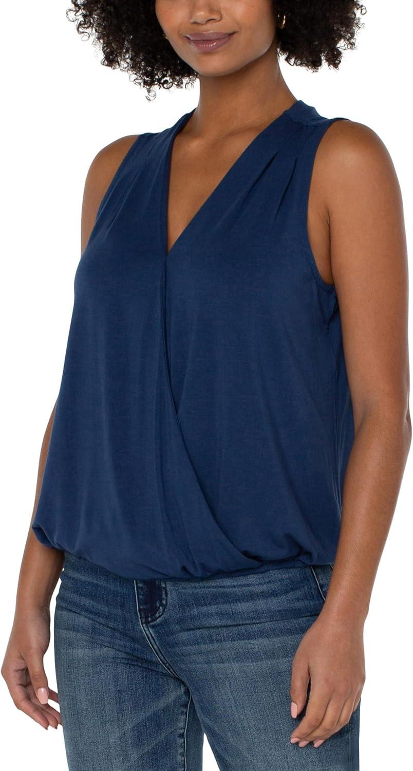image:imageLiverpool Womens Sleeveless VNeck Drape Front Knit TopNight Sky Blue
