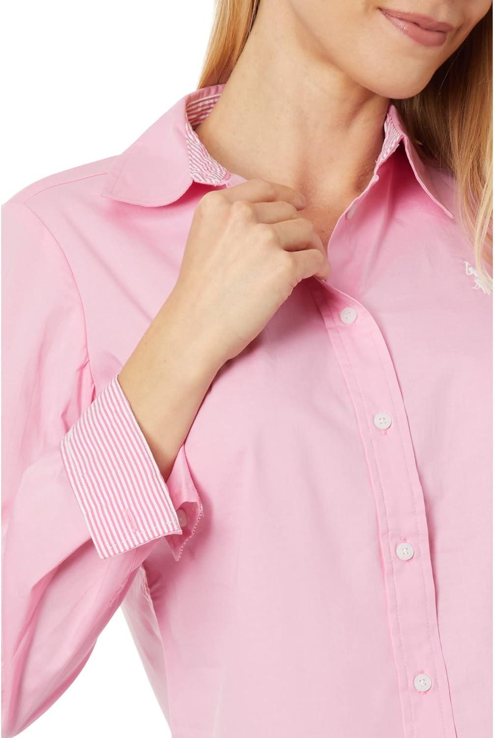 image:imageStretch Poplin Shirt in Solid Color by US Polo AssnBegonia Pink