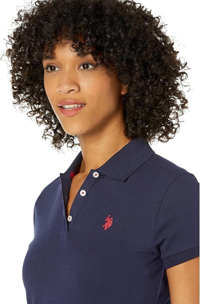 image:imageUS Polo ASSN Womens Short Sleeve Small Pony Solid Pique Polo ShirtEvening Blue