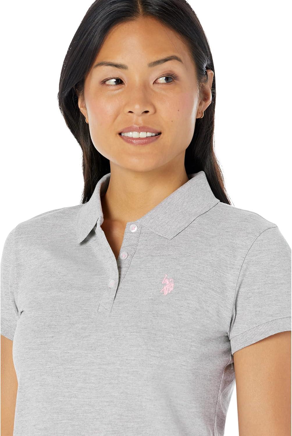 image:imageUS Polo ASSN Womens Short Sleeve Small Pony Solid Pique Polo ShirtHeather GreyPink