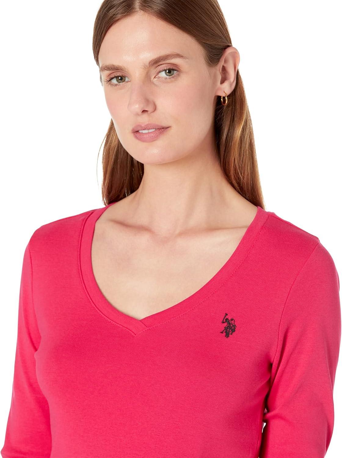 image:imageUS Polo Assn Juniors Ribbed VNeck TShirtElectric Fuchsia