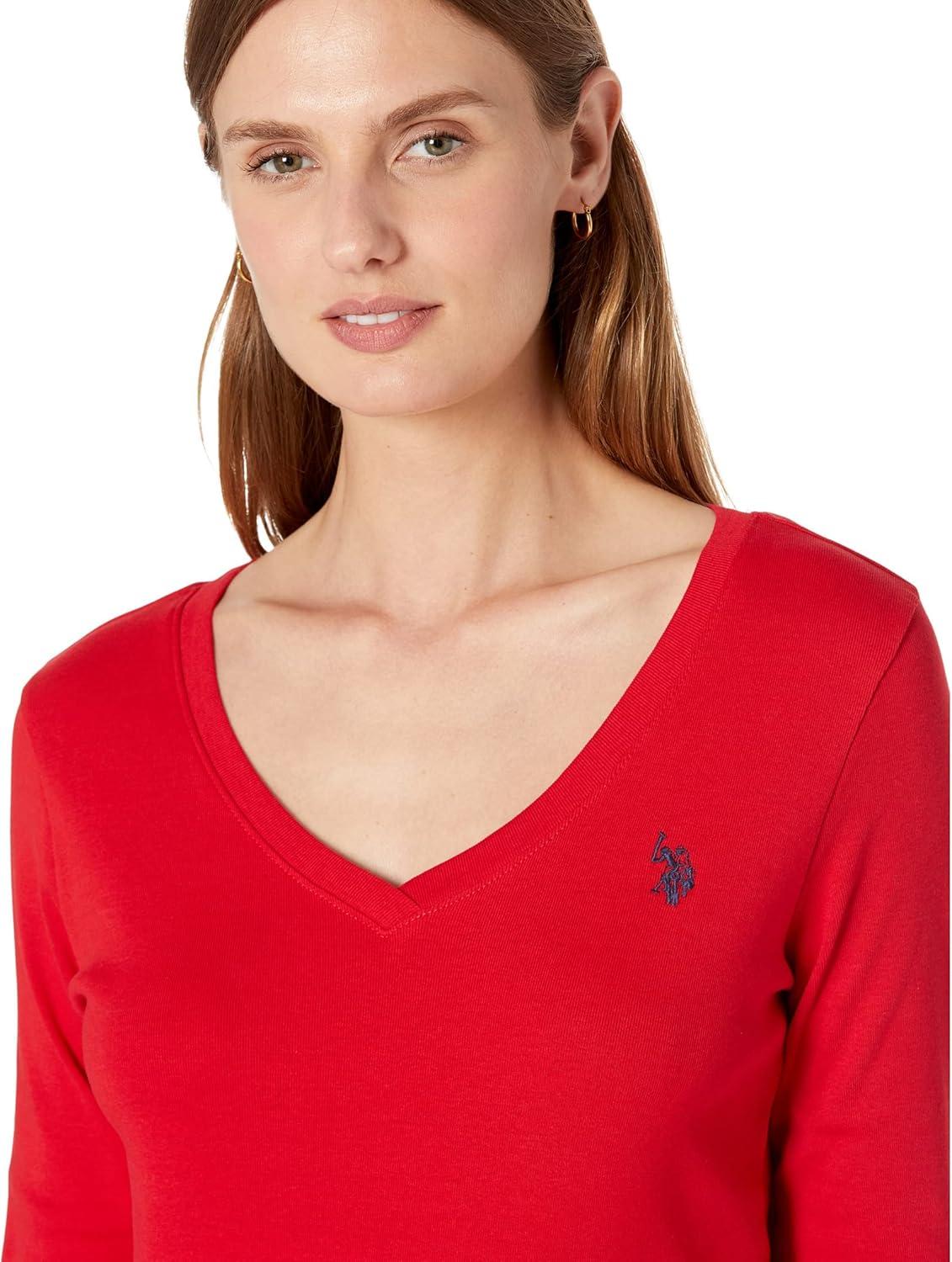 image:imageUS Polo Assn Juniors Ribbed VNeck TShirtEngine Red