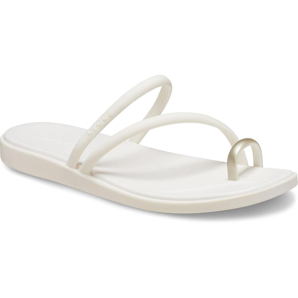 image:imageCrocs Womens Miami Toe Loop Sandal FlatMetallic Chalk