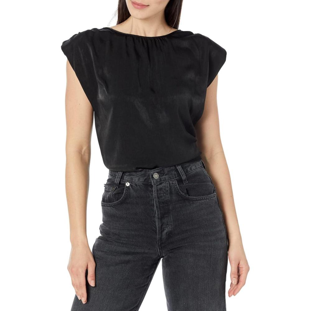 image:imageDKNY Sleeveless Shoulder Pad Satin Shell TopBlack