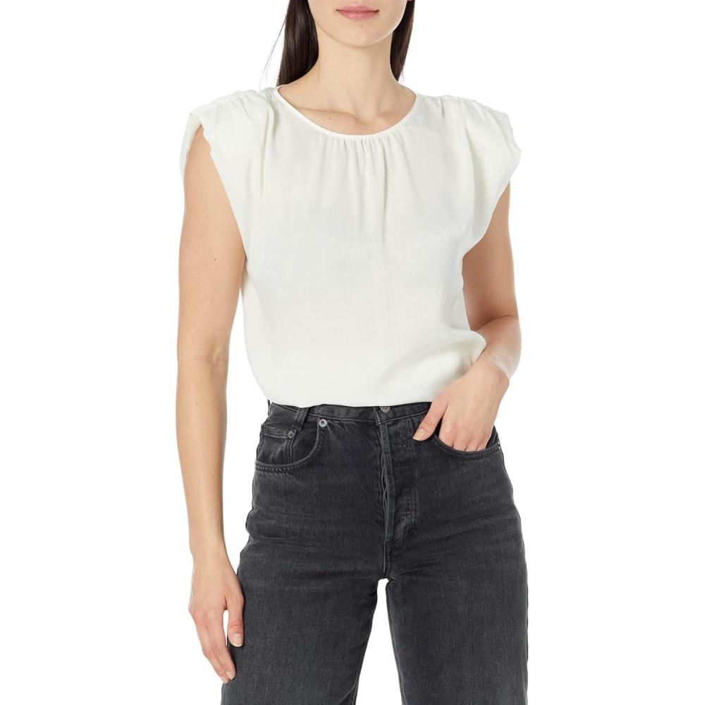 image:imageDKNY Sleeveless Shoulder Pad Satin Shell TopIvory