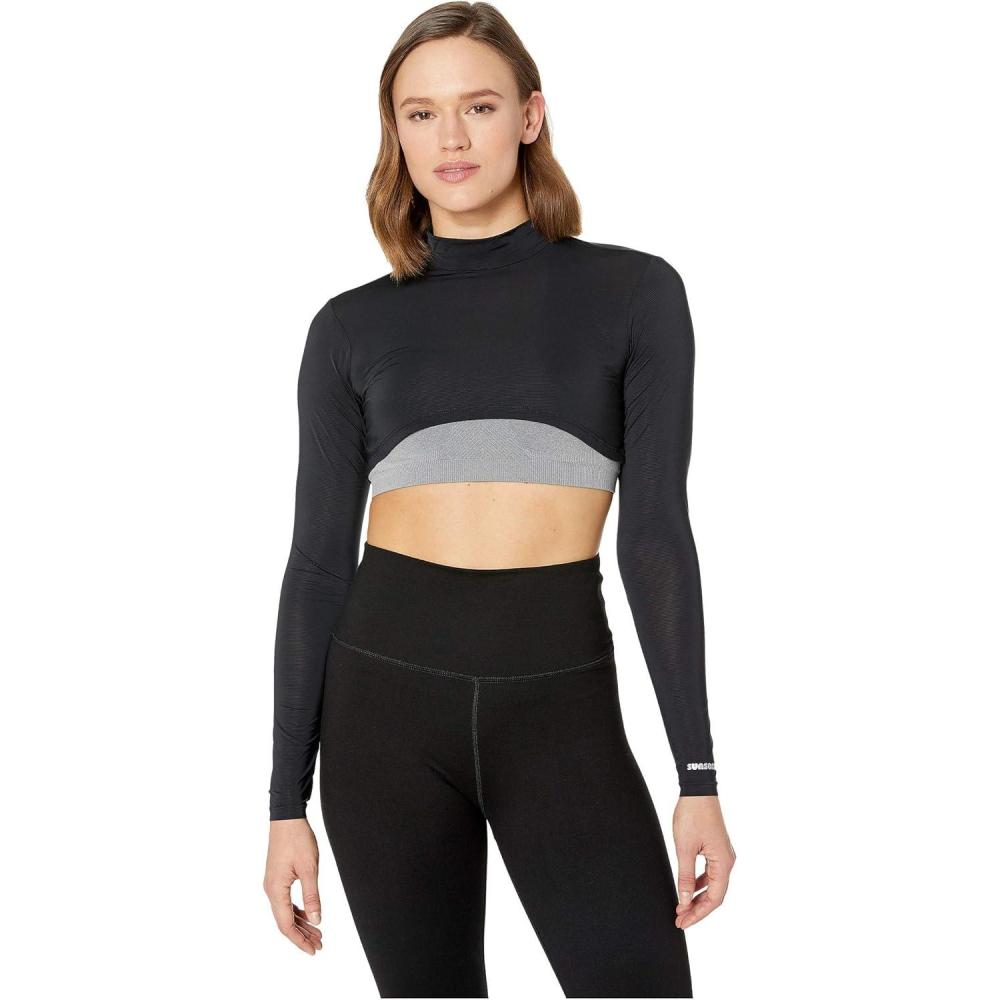 image:imageJamie Sadock Sunsense 35 SPF Lightweight Mock Neck Crop Layering Top  Outfit for College amp GymJet Black