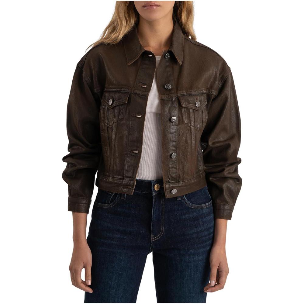 image:imageKUT from the Kloth womens Emrie  Coated Long Sleeve Denim JacketChocolate