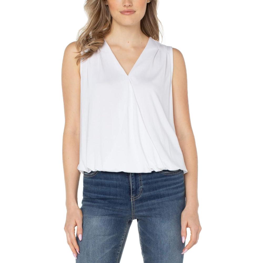 image:imageLiverpool Womens Sleeveless VNeck Drape Front Knit TopWhite