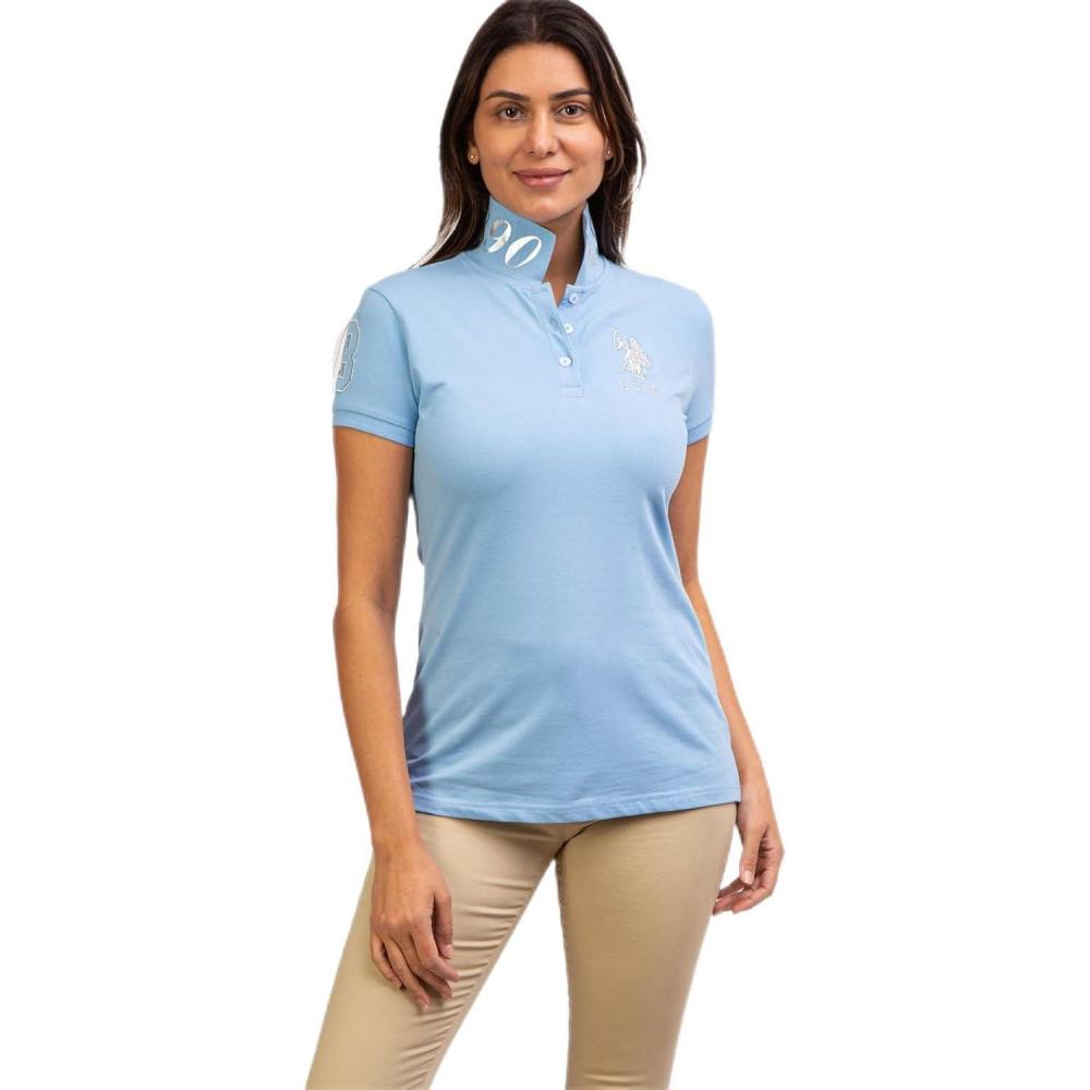 image:imageMetallic Print Polo Shirt by US Polo AssnOpen Air Blue