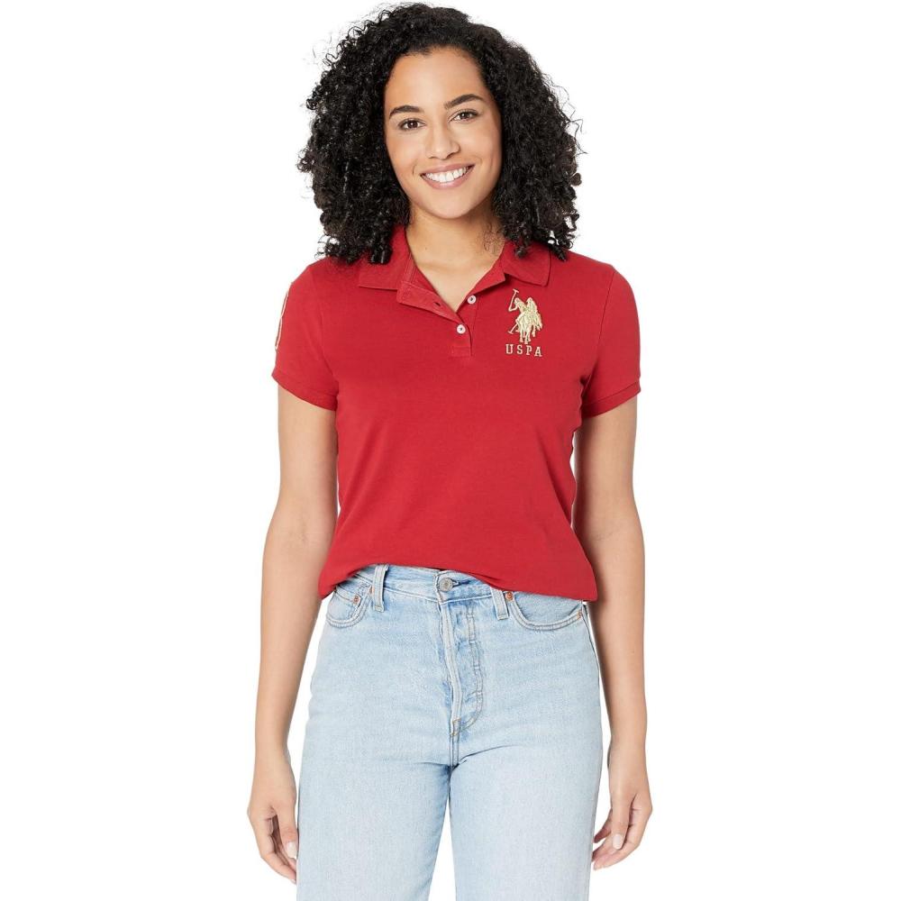 image:imageMetallic Print Polo Shirt by US Polo AssnRhythmic Red