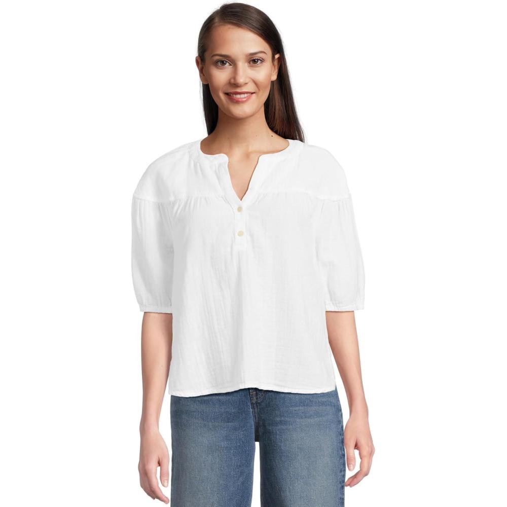 image:imageModODoc Womens Half Sleeve Shirred Yoke TopWhite