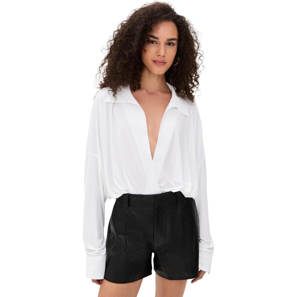 image:imageNorma Kamali Womens Super Oversized Boyfriend Neck Shirt BodysuitSnow White