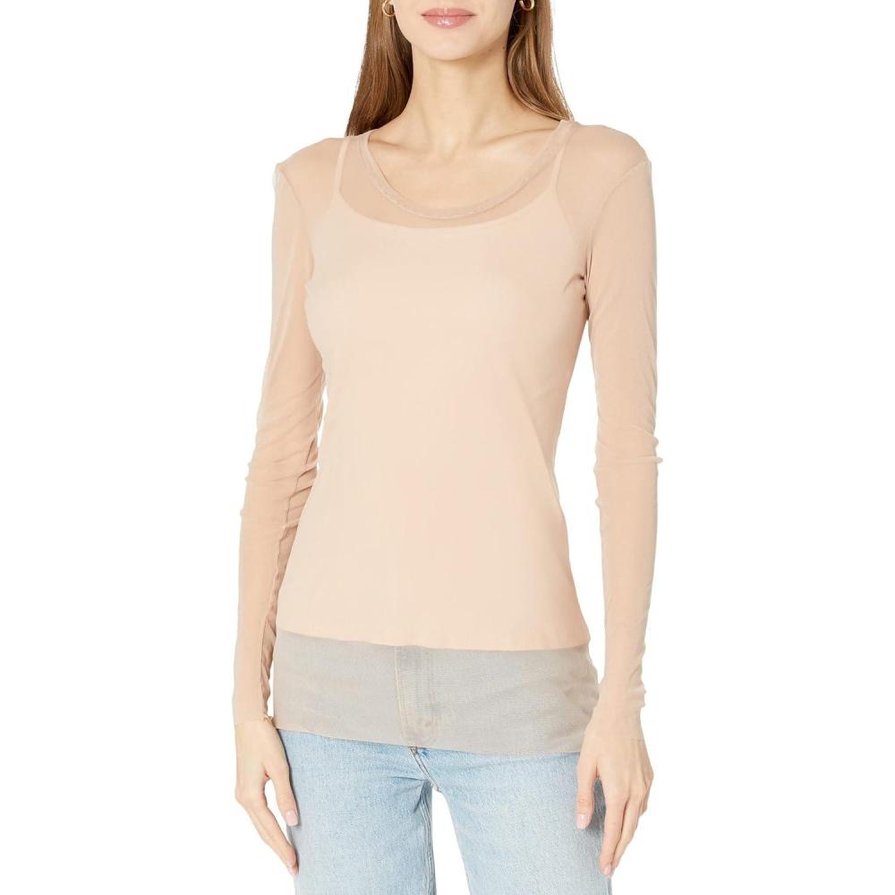 image:imageOnly Hearts Womens Tailored Tulle LongSleeve CrewNeck ShirtChai