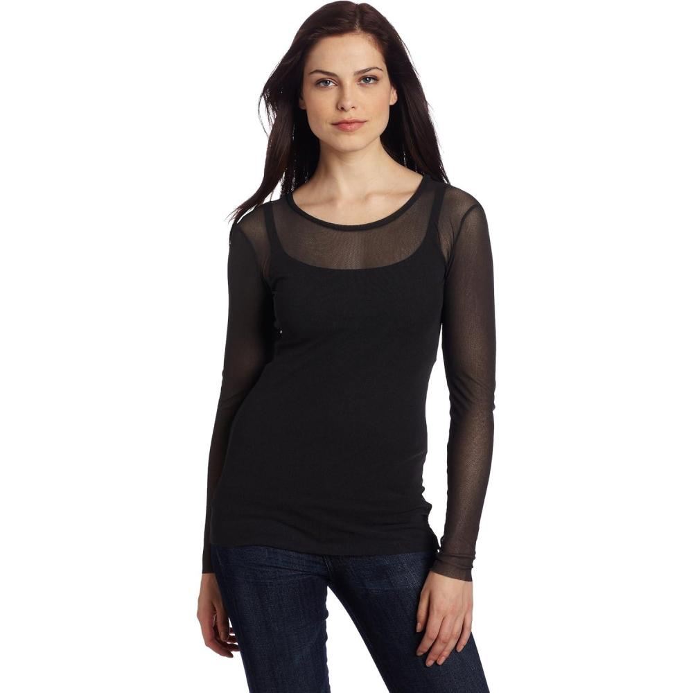 image:imageOnly Hearts Womens Tailored Tulle LongSleeve CrewNeck ShirtCharcoal