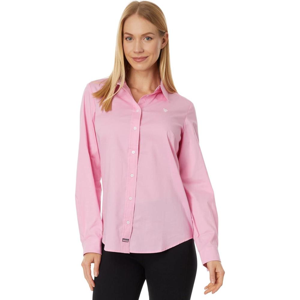 image:imageStretch Poplin Shirt in Solid Color by US Polo AssnBegonia Pink