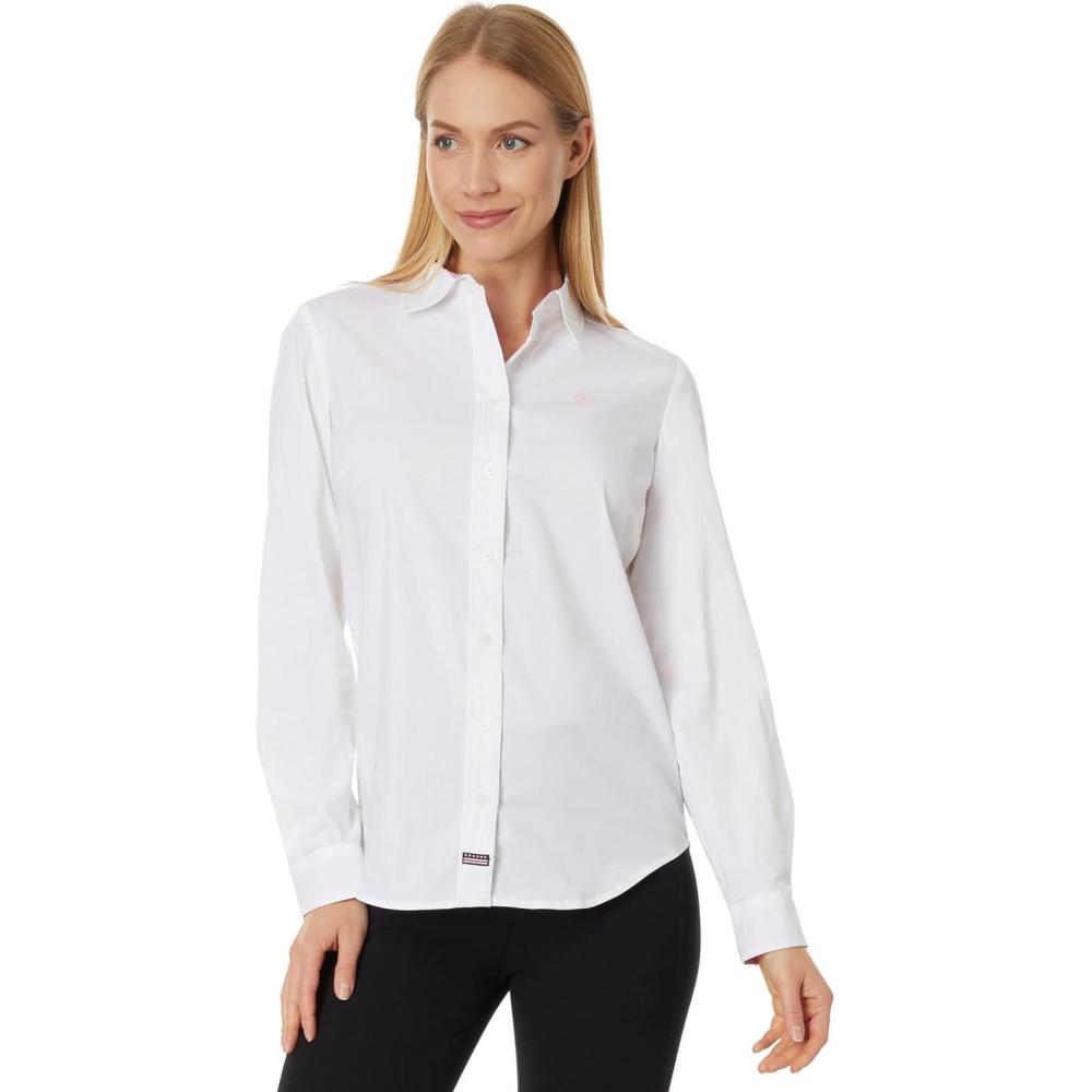 image:imageStretch Poplin Shirt in Solid Color by US Polo AssnWhitePearl Pink Stripe