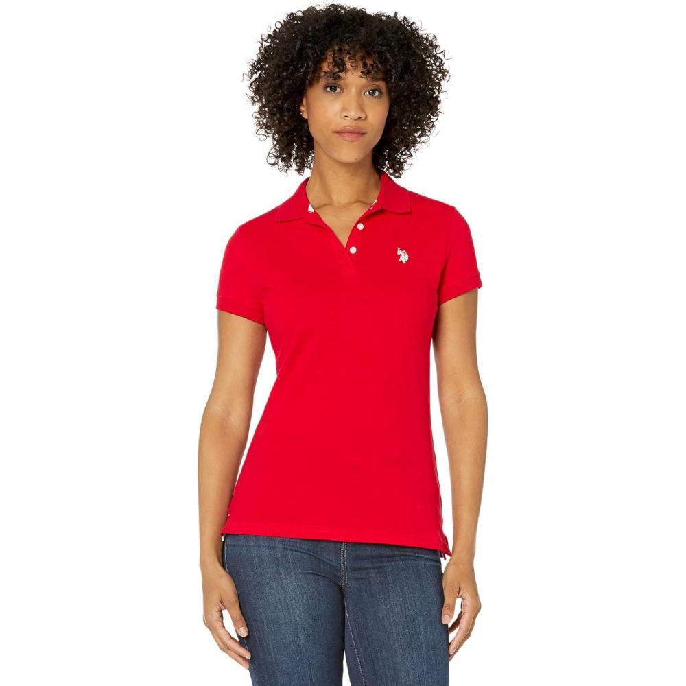 image:imageUS Polo ASSN Womens Short Sleeve Small Pony Solid Pique Polo ShirtEngine Red