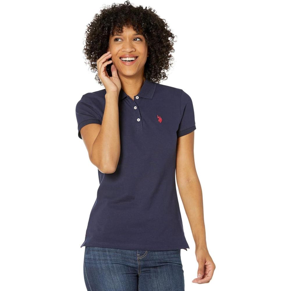 image:imageUS Polo ASSN Womens Short Sleeve Small Pony Solid Pique Polo ShirtEvening Blue