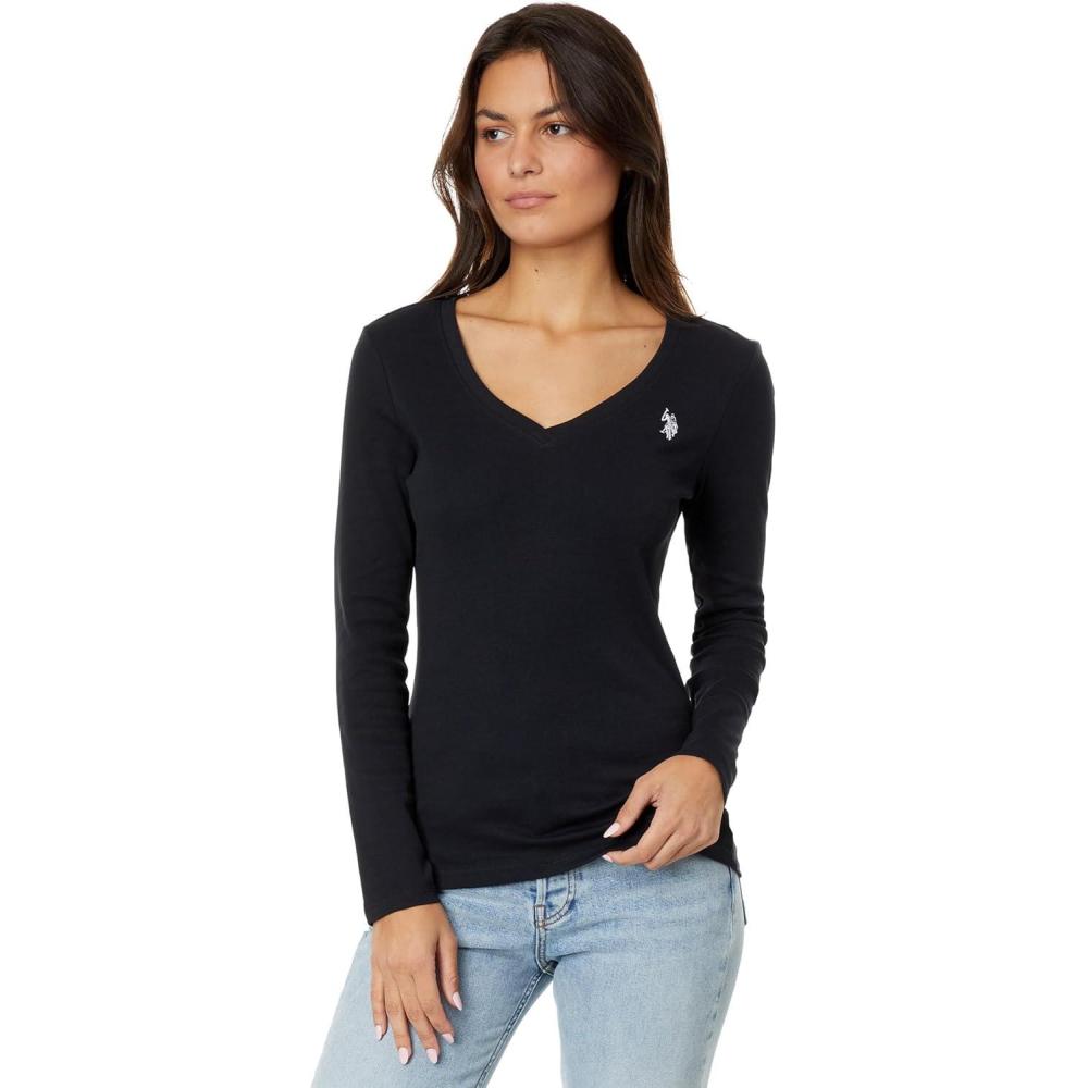 image:imageUS Polo Assn Juniors Ribbed VNeck TShirtBlack