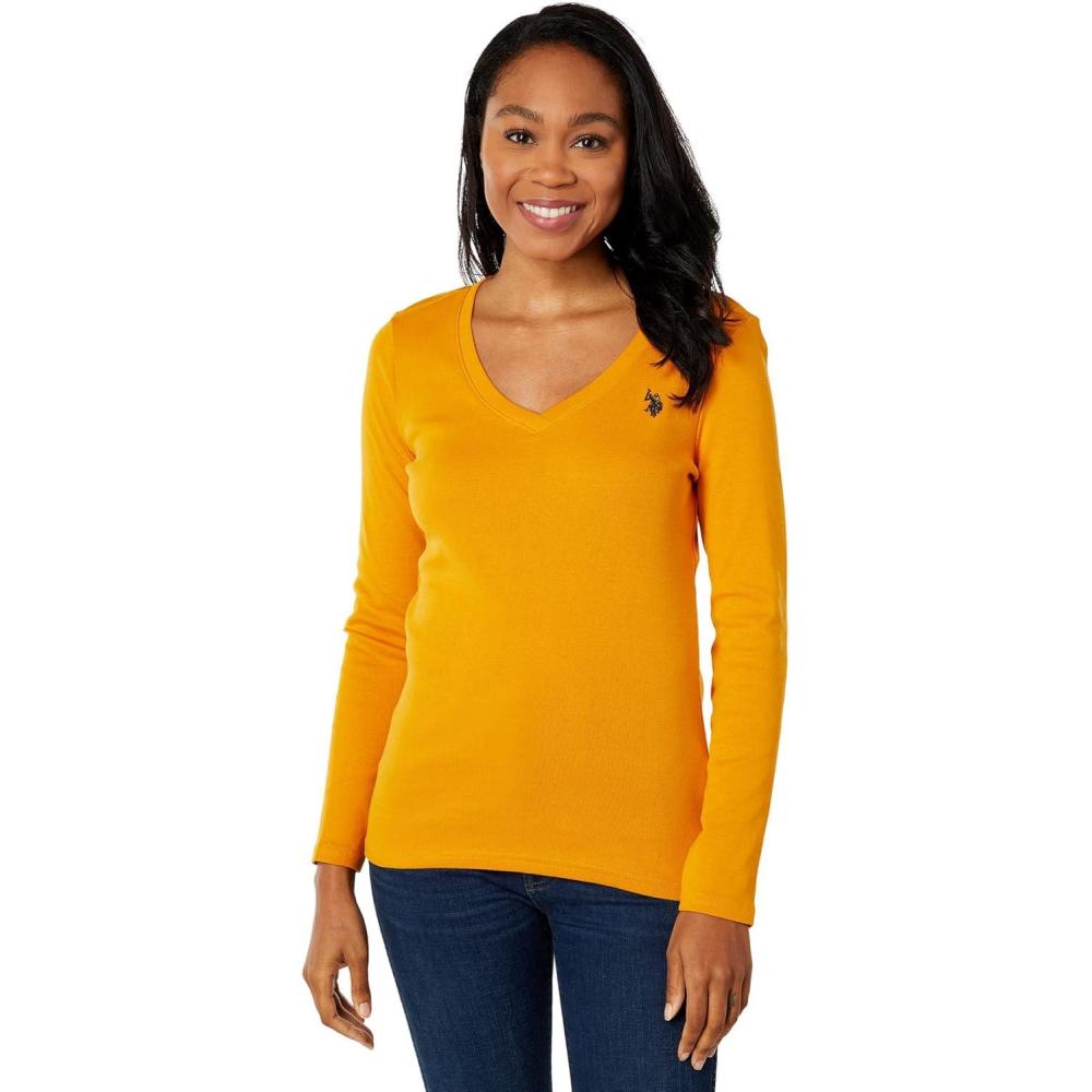 image:imageUS Polo Assn Juniors Ribbed VNeck TShirtDutchess Gold
