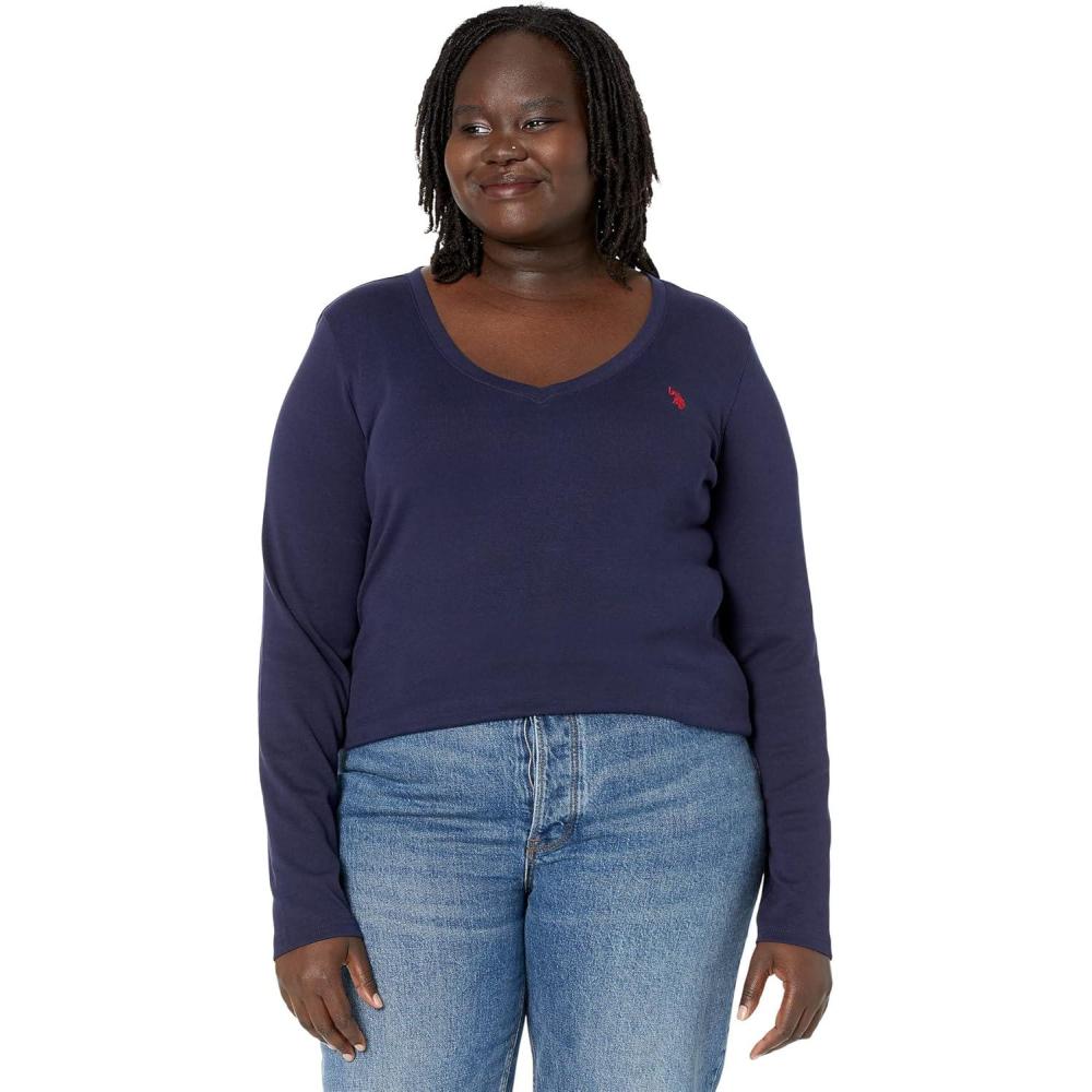 image:imageUS Polo Assn Juniors Ribbed VNeck TShirtNavy Red