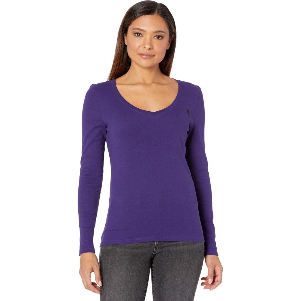 image:imageUS Polo Assn Juniors Ribbed VNeck TShirtPurple Aura 3285