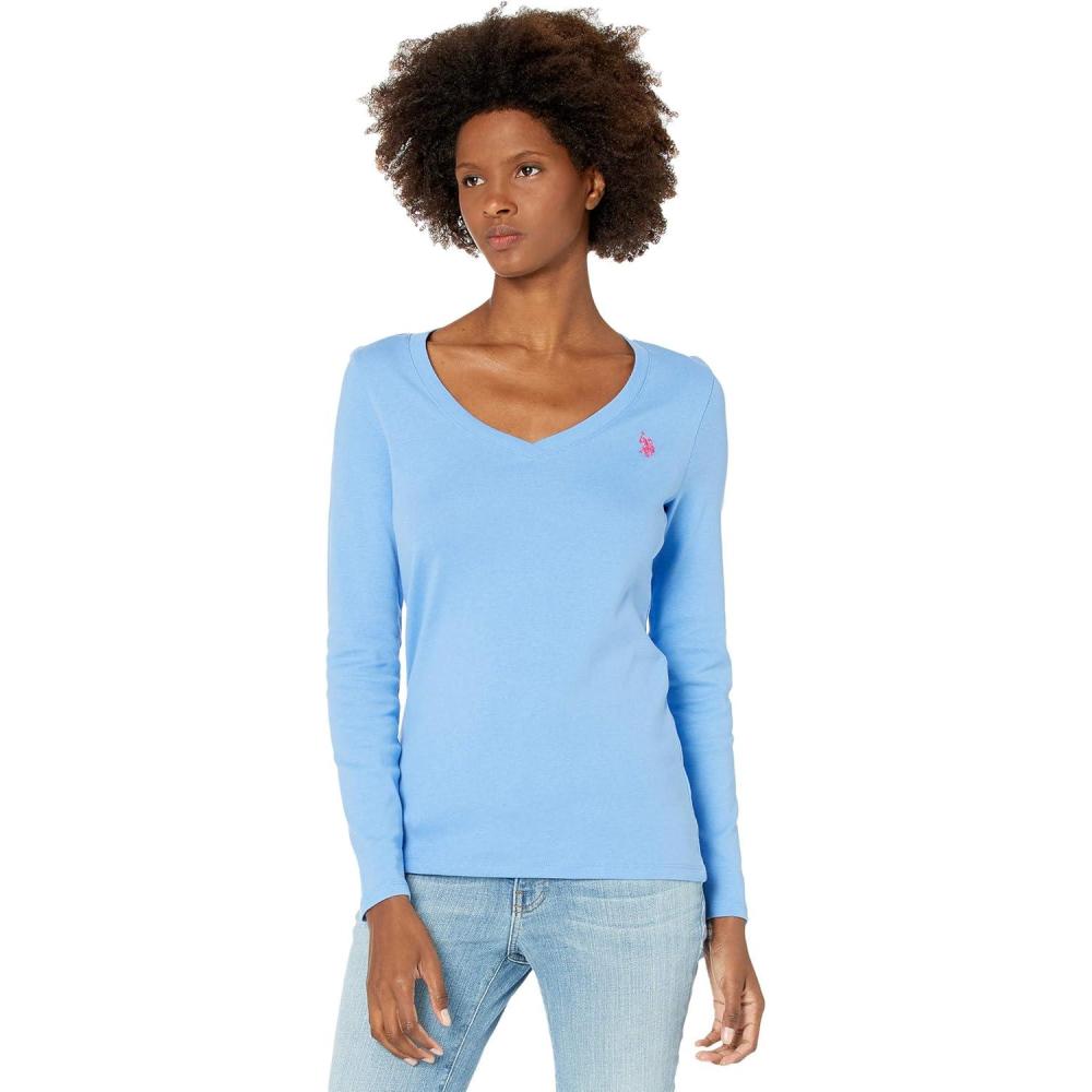 image:imageUS Polo Assn Juniors Ribbed VNeck TShirtUltra Marine Blue