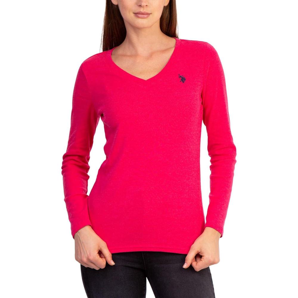 image:imageUS Polo Assn Juniors Ribbed VNeck TShirtVirtual Pink Heather