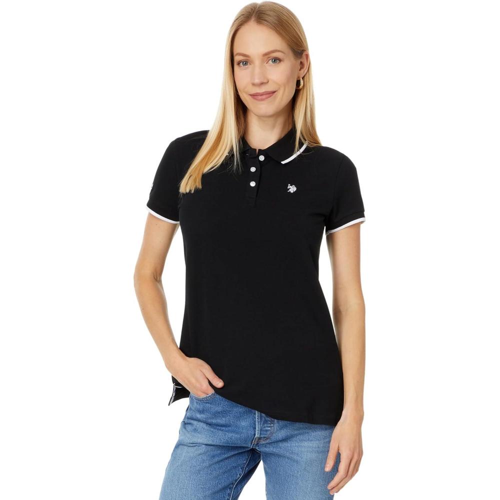 image:imageUS Polo Assn Womens Classic Stretch Pique Polo ShirtAnthracite Black