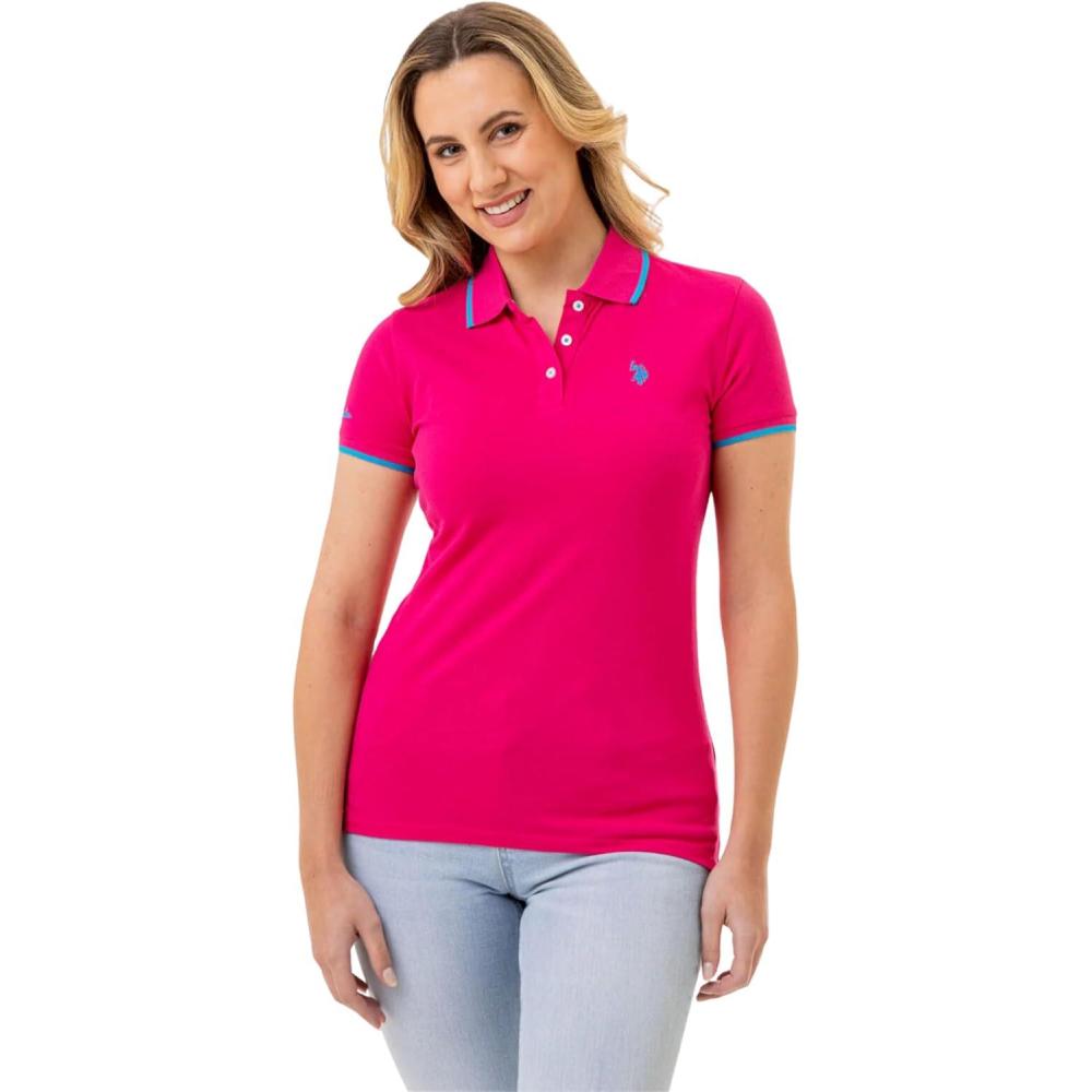 image:imageUS Polo Assn Womens Classic Stretch Pique Polo ShirtBeetroot Purple