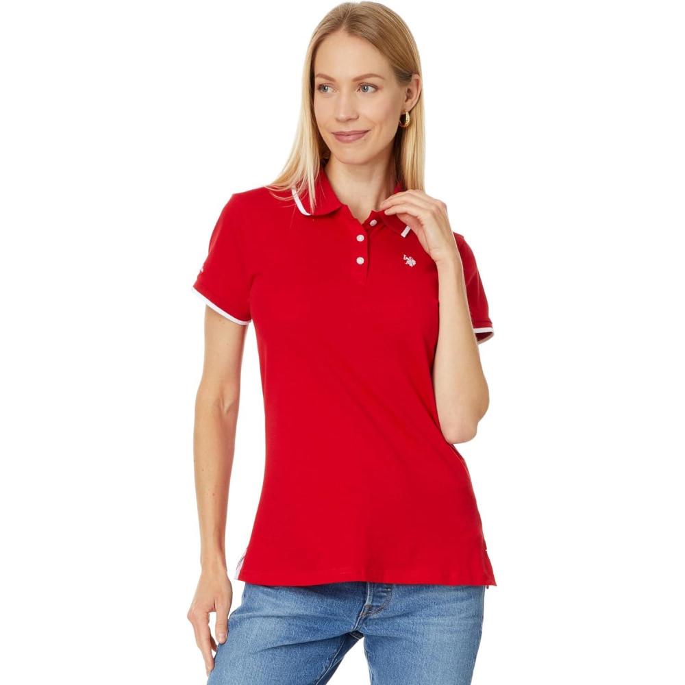 image:imageUS Polo Assn Womens Classic Stretch Pique Polo ShirtEngine Red