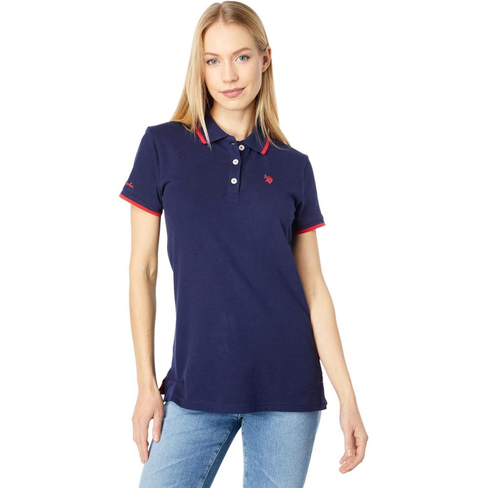 image:imageUS Polo Assn Womens Classic Stretch Pique Polo ShirtEvening Blue