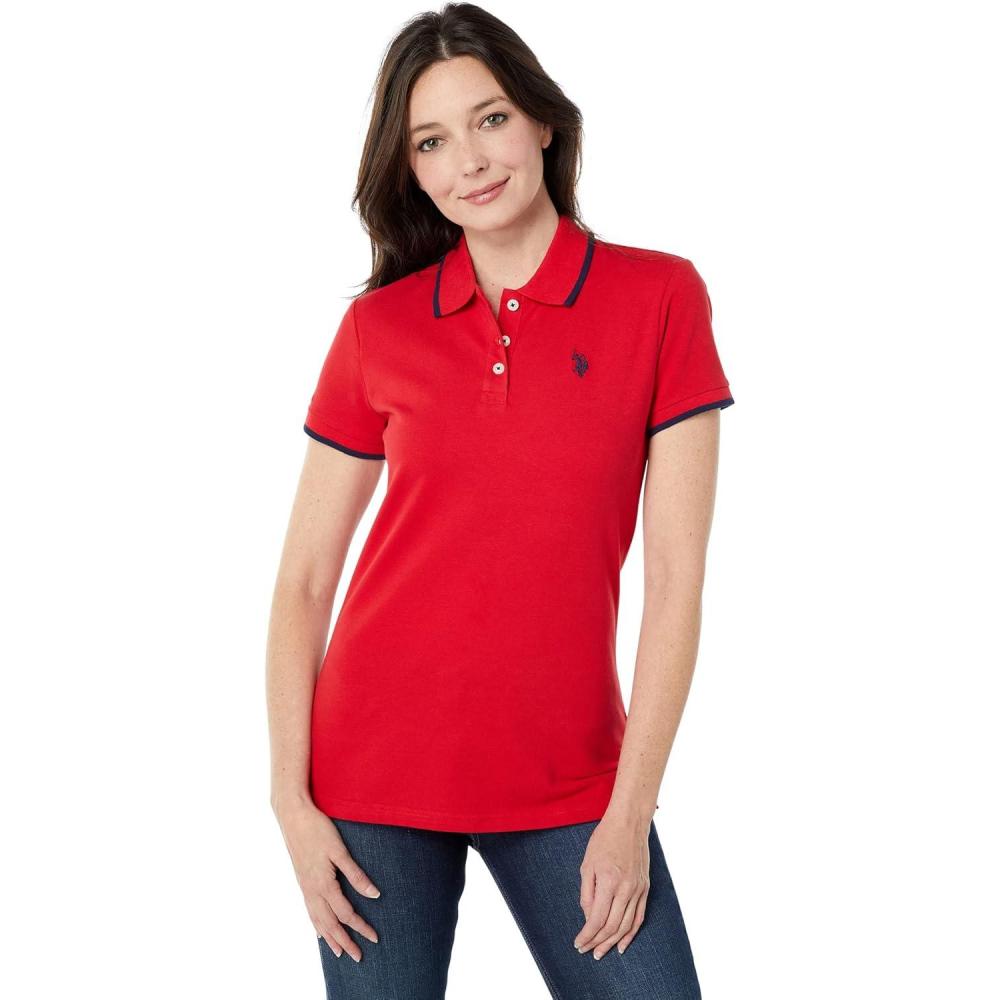 image:imageUS Polo Assn Womens Classic Stretch Pique Polo ShirtRacing Red
