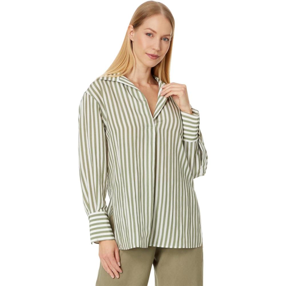 image:imageVince Womens Coast Stripe Shaped Collar PulloverSea FernOptic White