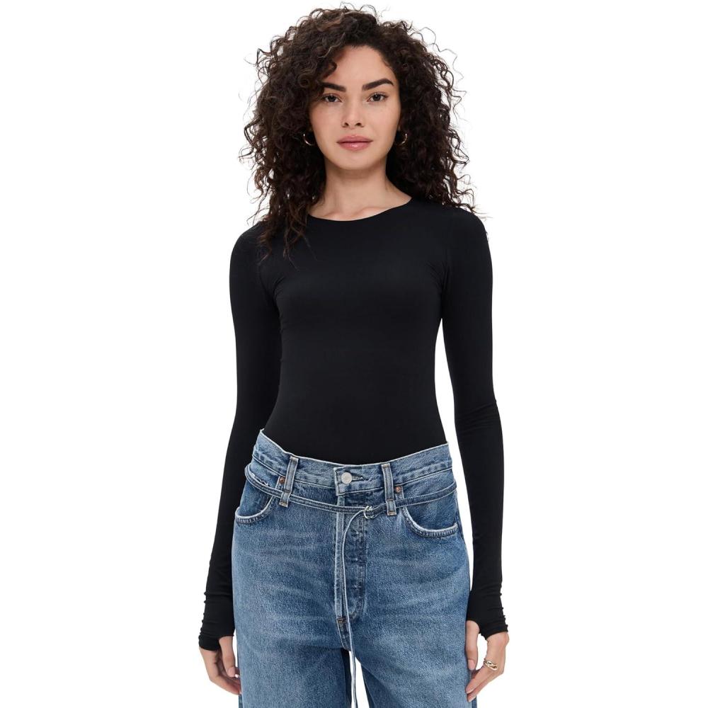 image:imagecommando Womens Ballet Crew Neck Bodysuit with ThumbholesBlack