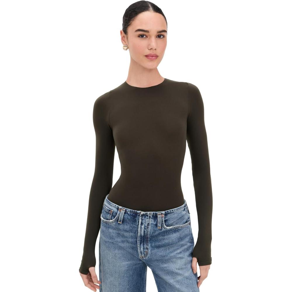 image:imagecommando Womens Ballet Crew Neck Bodysuit with ThumbholesEspresso