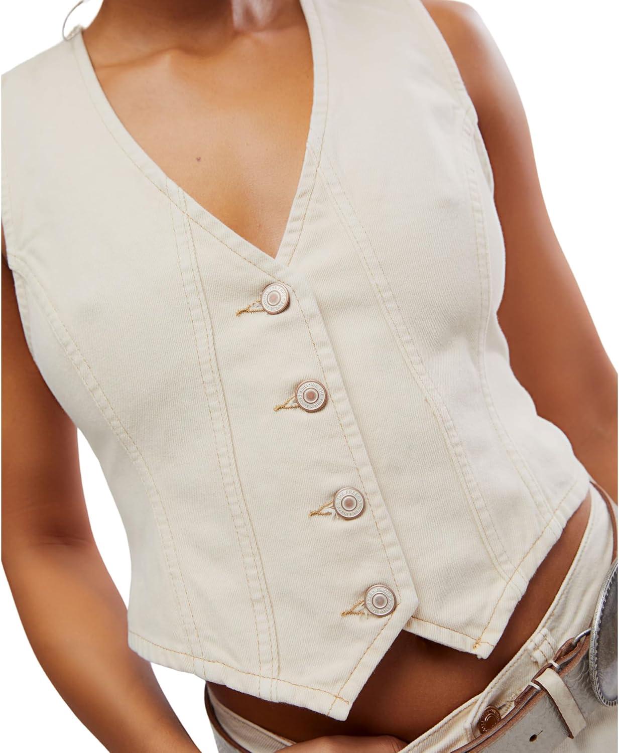 image:imageFree People Womens Tate Denim Vest Ecru XLarge