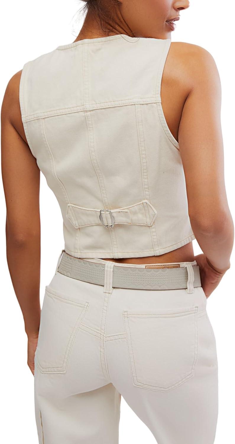 image:imageFree People Womens Tate Denim Vest Ecru XLarge