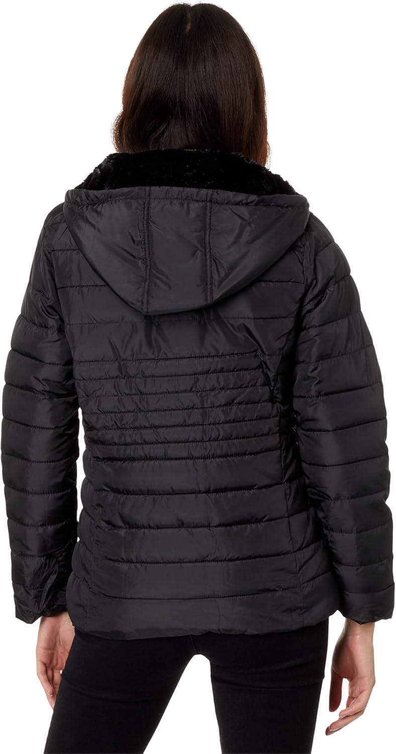 image:imageUS POLO ASSN Mixed Quilting Hooded Puffer with Cozy Faux Fur LiningBlack