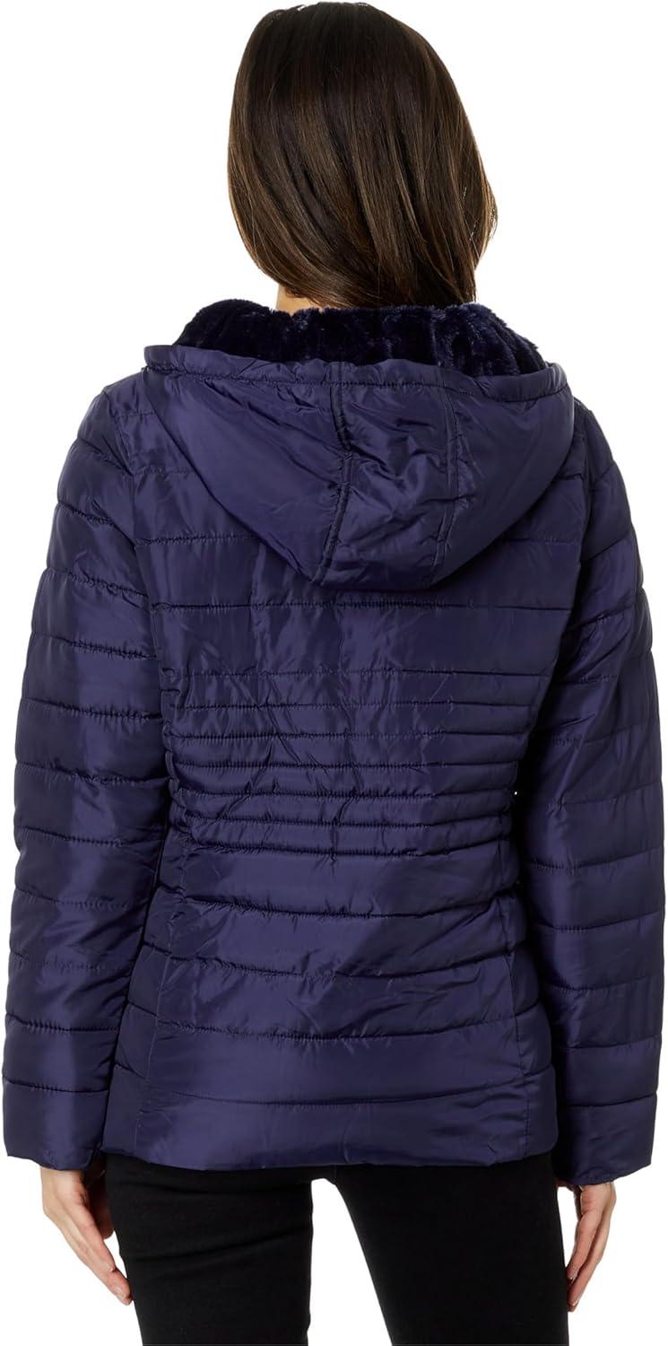 image:imageUS POLO ASSN Mixed Quilting Hooded Puffer with Cozy Faux Fur LiningEvening Blue