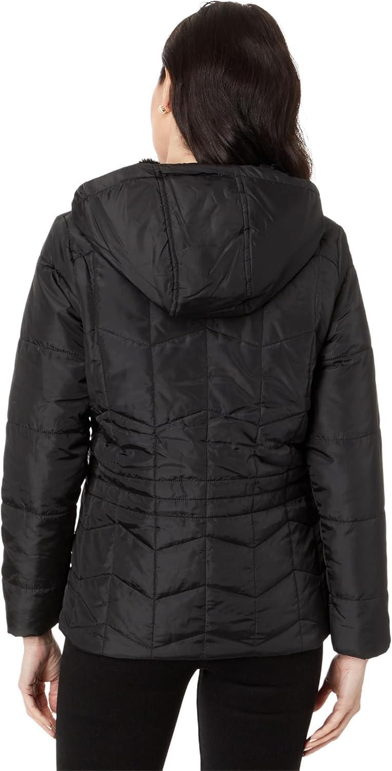 image:imageUS POLO ASSN Zigzag Wave Cozy Faux Fur Lining Hooded Quilted PufferBlack