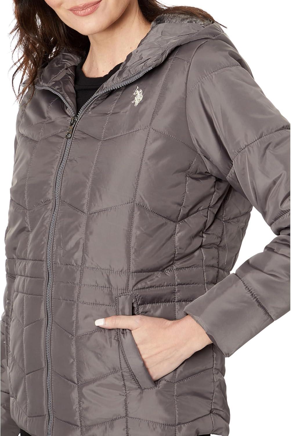 image:imageUS POLO ASSN Zigzag Wave Cozy Faux Fur Lining Hooded Quilted PufferCastle Rock