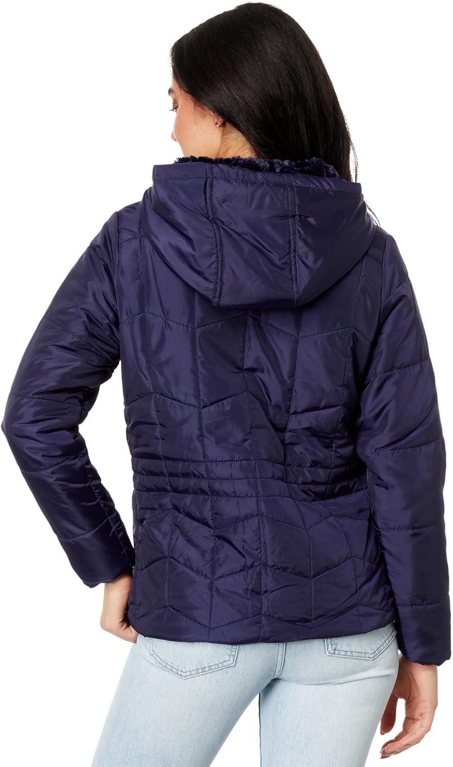 image:imageUS POLO ASSN Zigzag Wave Cozy Faux Fur Lining Hooded Quilted PufferEvening Blue