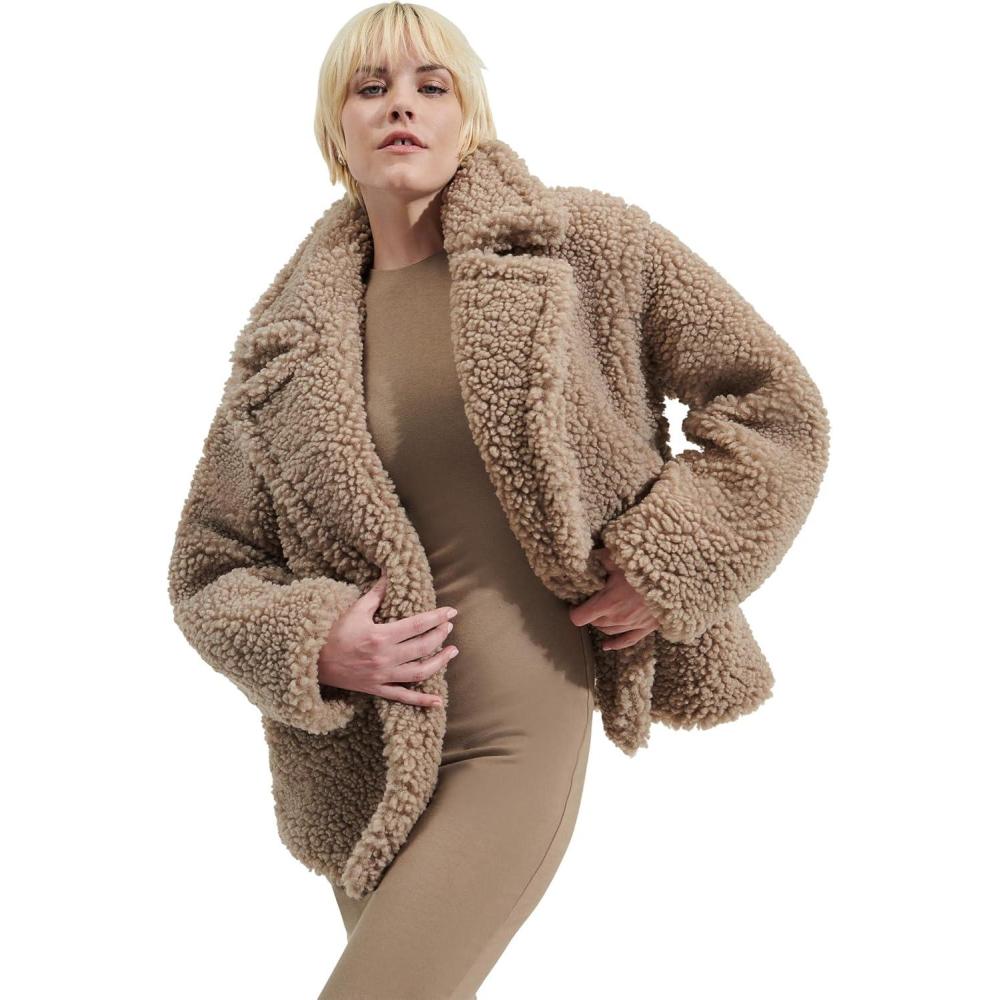 image:imageUGG Womens Gertrude Short Teddy CoatPutty
