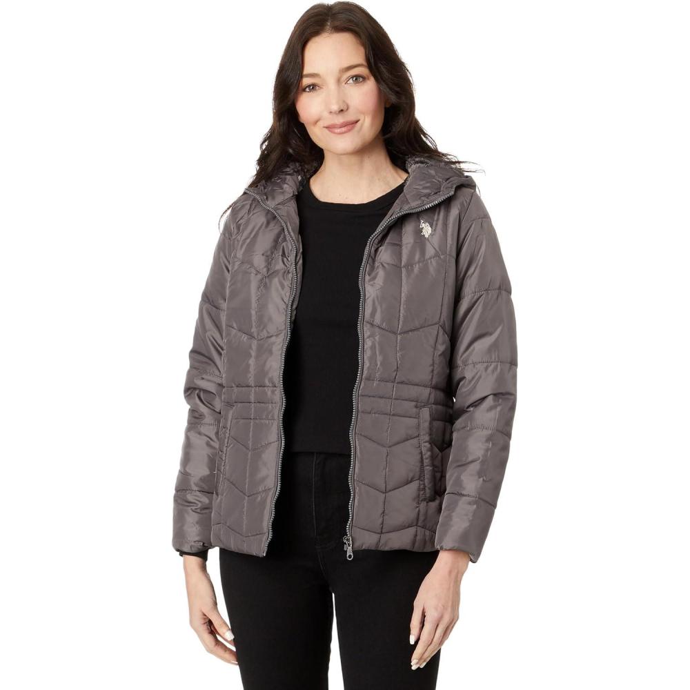 image:imageUS POLO ASSN Zigzag Wave Cozy Faux Fur Lining Hooded Quilted PufferCastle Rock