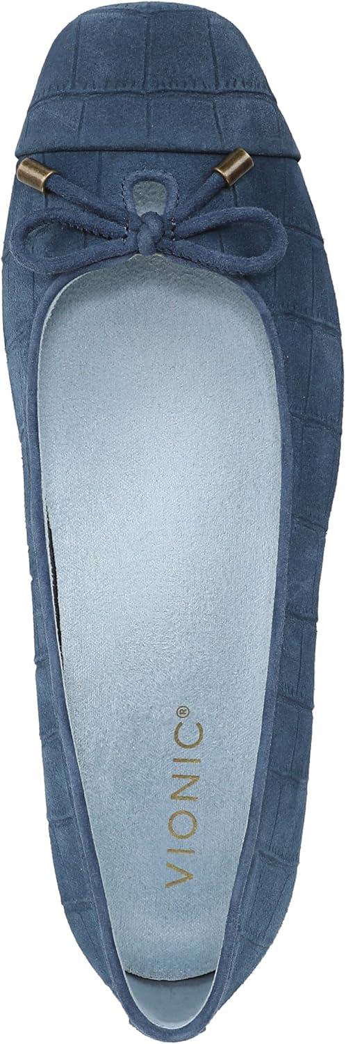 image:imageVionic Womens Klara Ballet Flat Cameo Rose LeatherDark Denim Croc Suede
