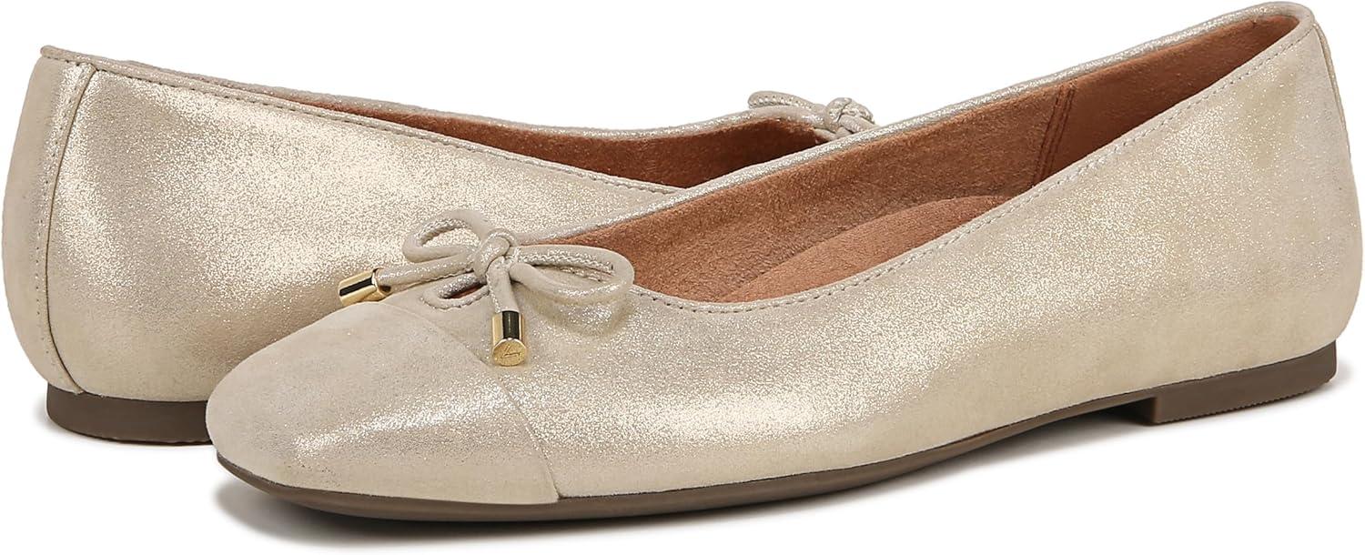 image:imageVionic Womens Klara Ballet Flat Cameo Rose LeatherGold Metallic Leather