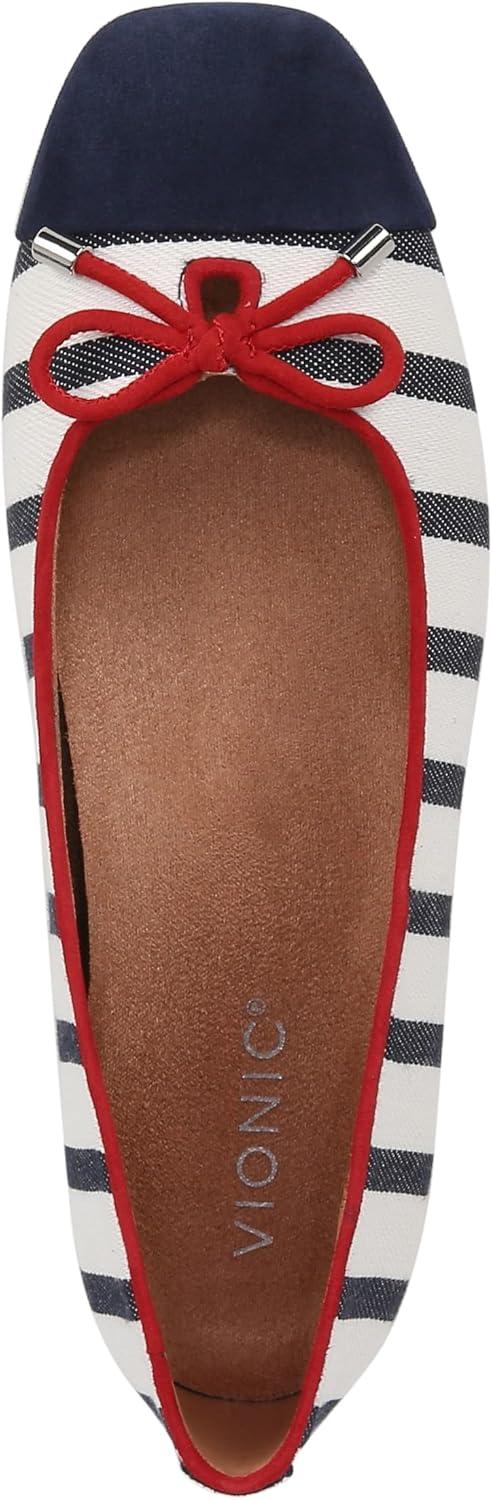 image:imageVionic Womens Klara Ballet Flat Cameo Rose LeatherNavyWhite Stripe