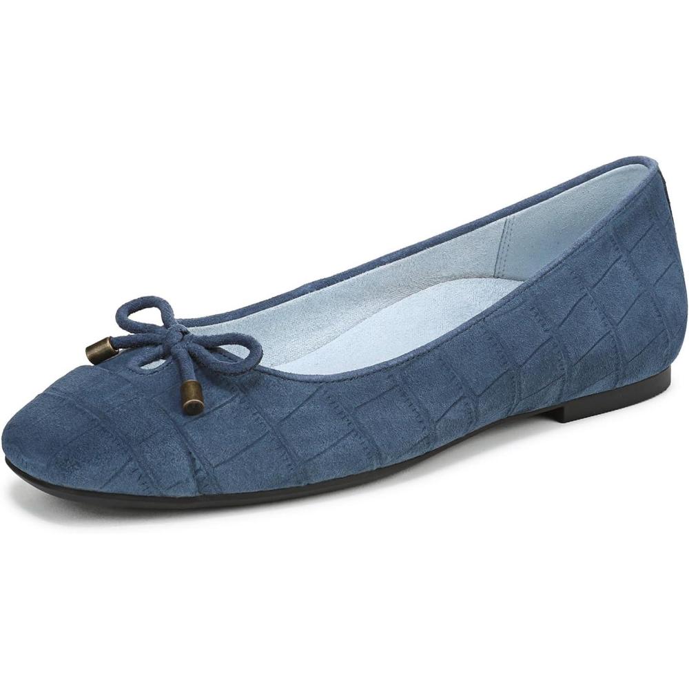 image:imageVionic Womens Klara Ballet Flat Cameo Rose LeatherDark Denim Croc Suede