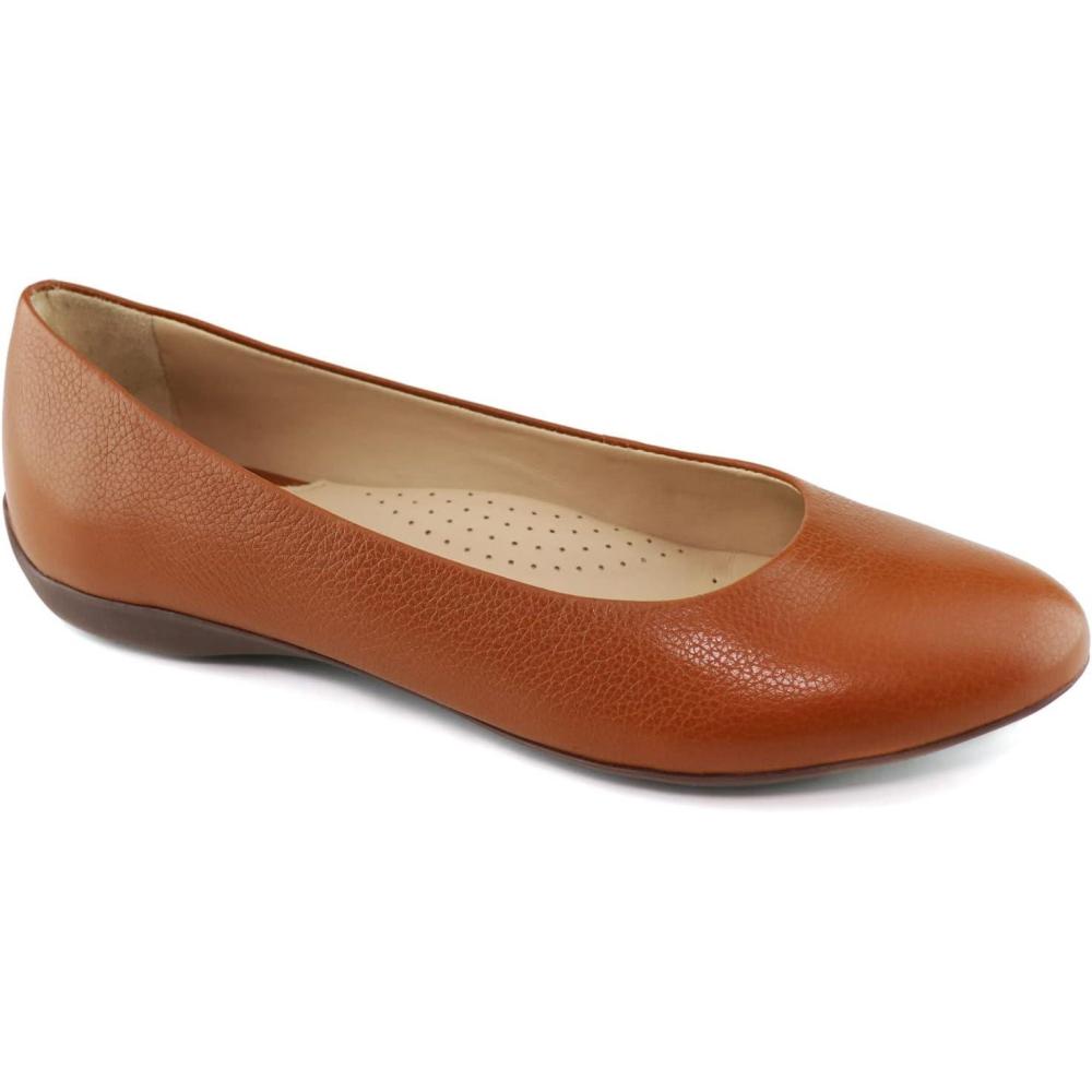 image:imageWomens Genuine Leather Comfort Slip on Ballet FlatsCognac Napa